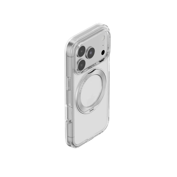 Mageasy Bright 360 M Transparent Silver clear case for iPhone 18 Pro with 360° stand, MagSafe and 16-ft protection in Qatar