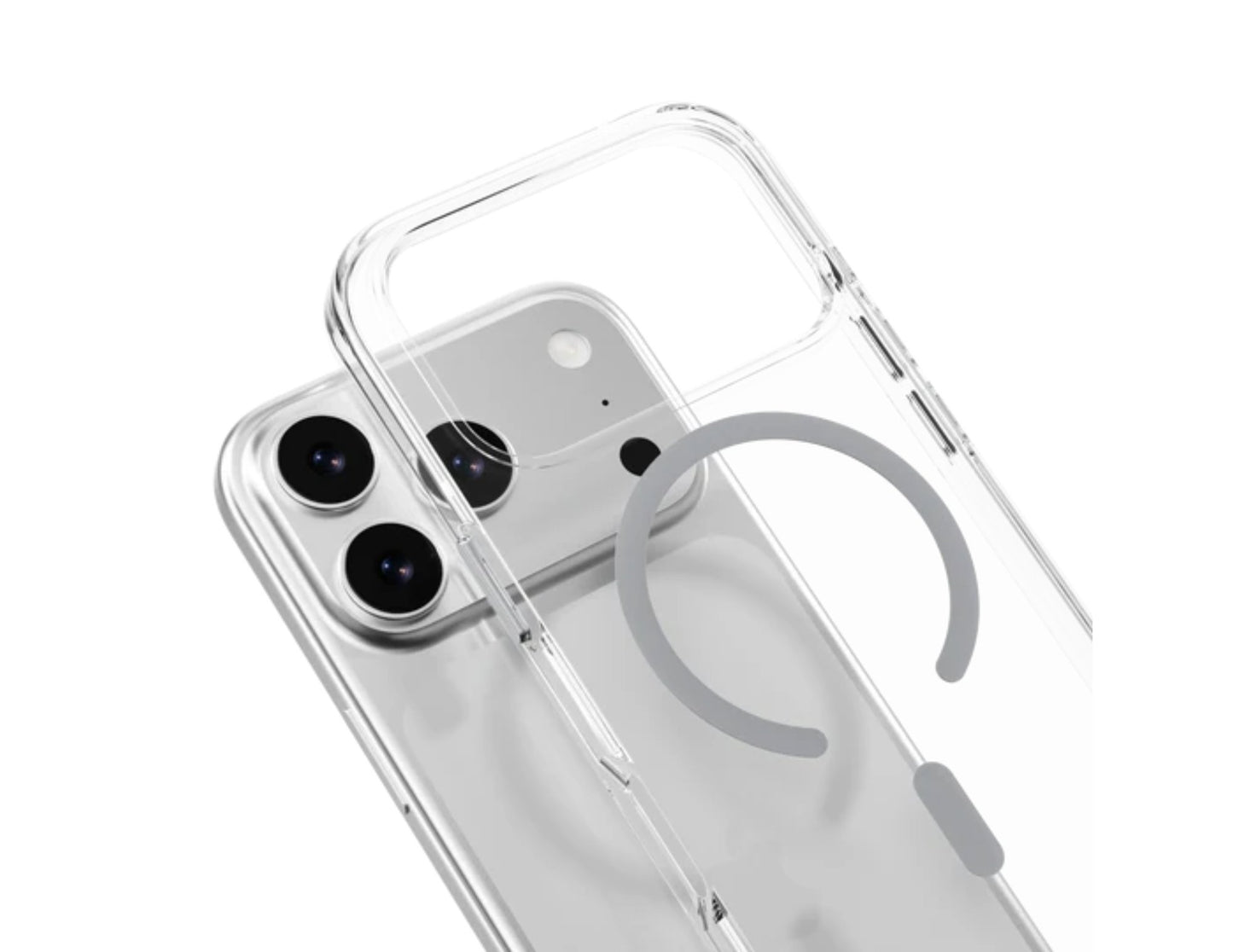 MagEasy Bright M Never Yellowing Protective Clear Case for iPhone 17 Series, MagSafe ring, metal buttons, 16ft drop-proof, anti-yellow, at Thabthaba Store Qatar