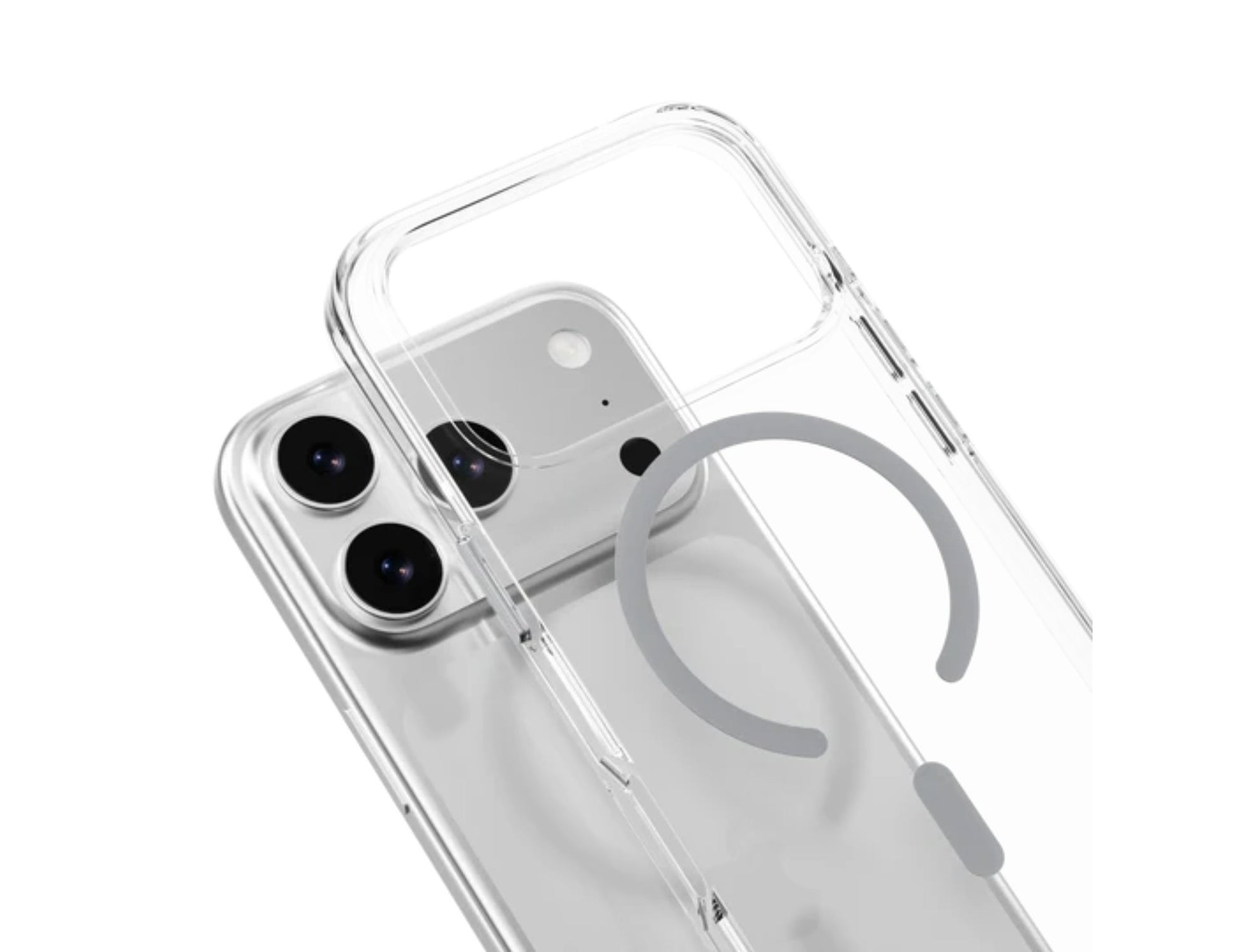 MagEasy Bright M Never Yellowing Protective Clear Case for iPhone 17 Series, MagSafe ring, metal buttons, 16ft drop-proof, anti-yellow, at Thabthaba Store Qatar