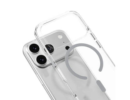 MagEasy Bright M Never Yellowing Protective Clear Case for iPhone 17 Series, MagSafe ring, metal buttons, 16ft drop-proof, anti-yellow, at Thabthaba Store Qatar
