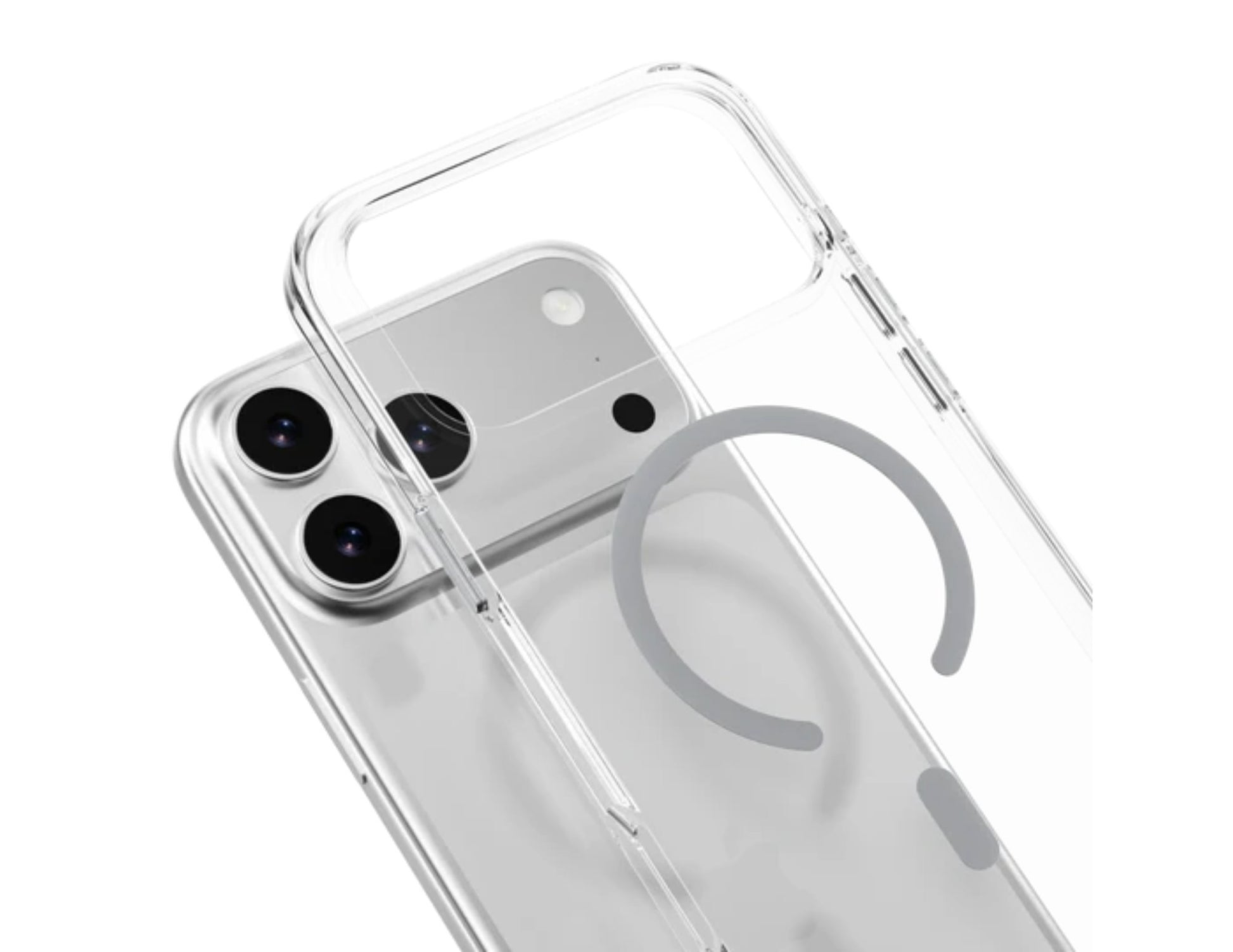 MagEasy Bright M Never Yellowing Protective Clear Case for iPhone 17 Series, MagSafe ring, metal buttons, 16ft drop-proof, anti-yellow, at Thabthaba Store Qatar