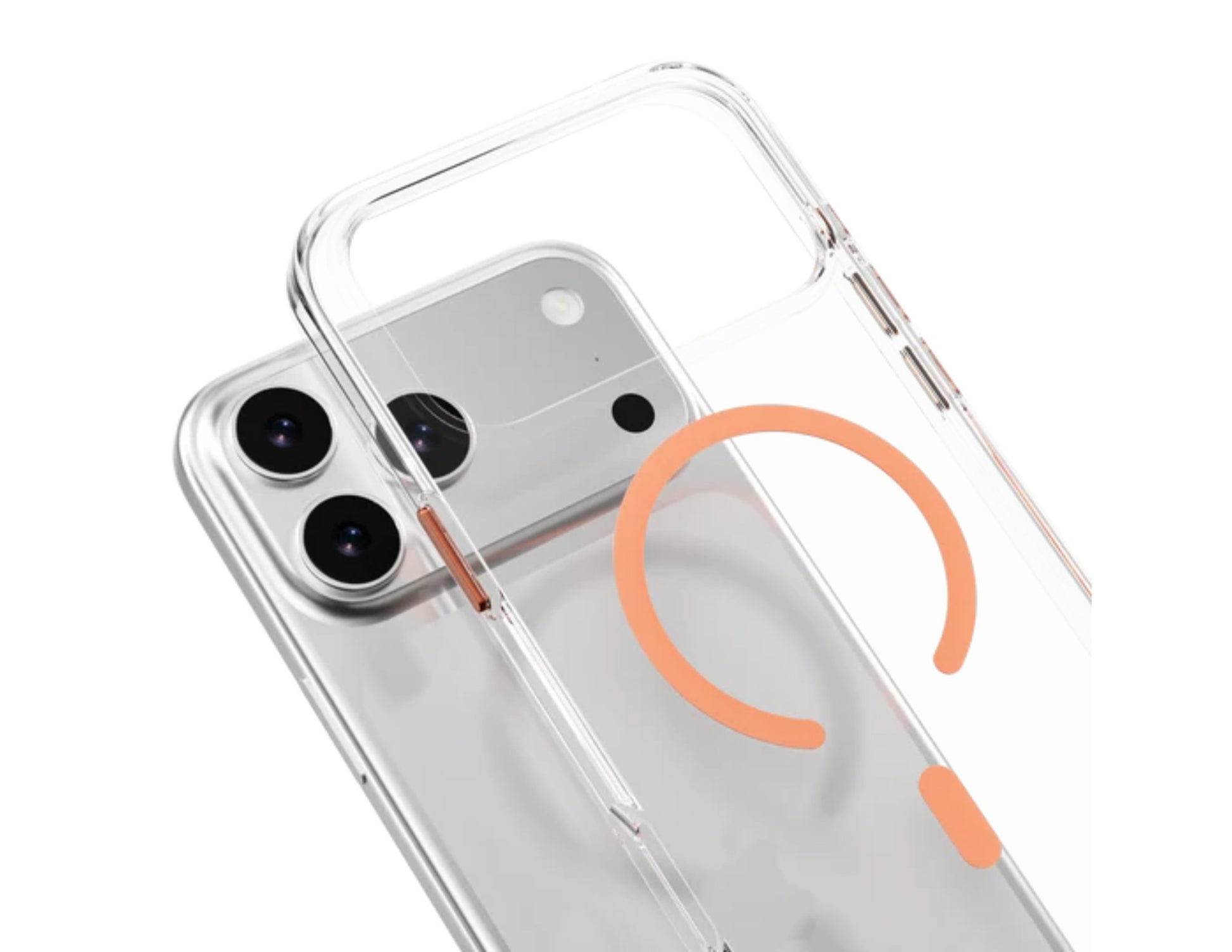 MagEasy Bright M Never Yellowing Protective Clear Case for iPhone 17 Series, MagSafe ring, metal buttons, 16ft drop-proof, anti-yellow, at Thabthaba Store Qatar