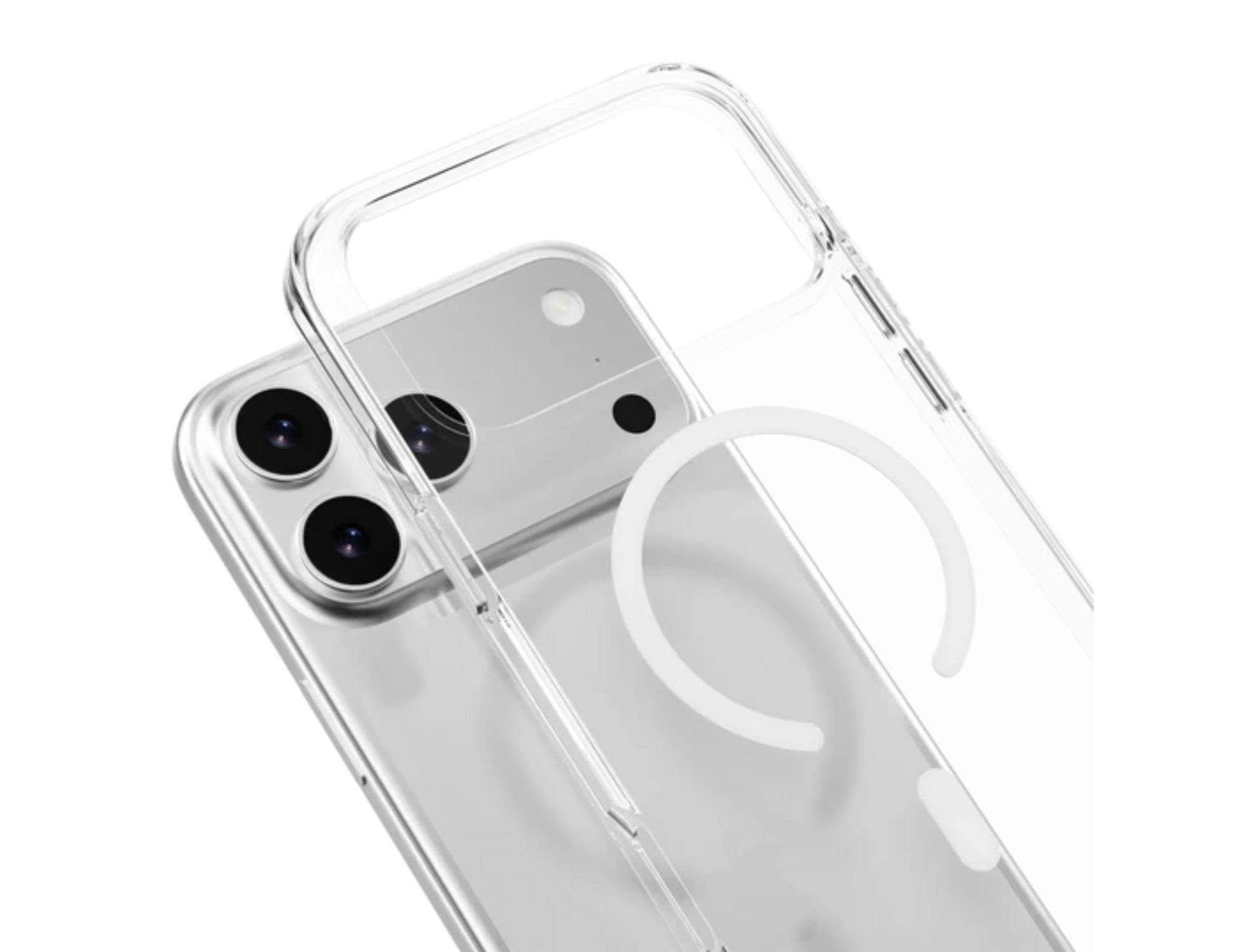 MagEasy Bright M Never Yellowing Protective Clear Case for iPhone 17 Series, MagSafe ring, metal buttons, 16ft drop-proof, anti-yellow, at Thabthaba Store Qatar