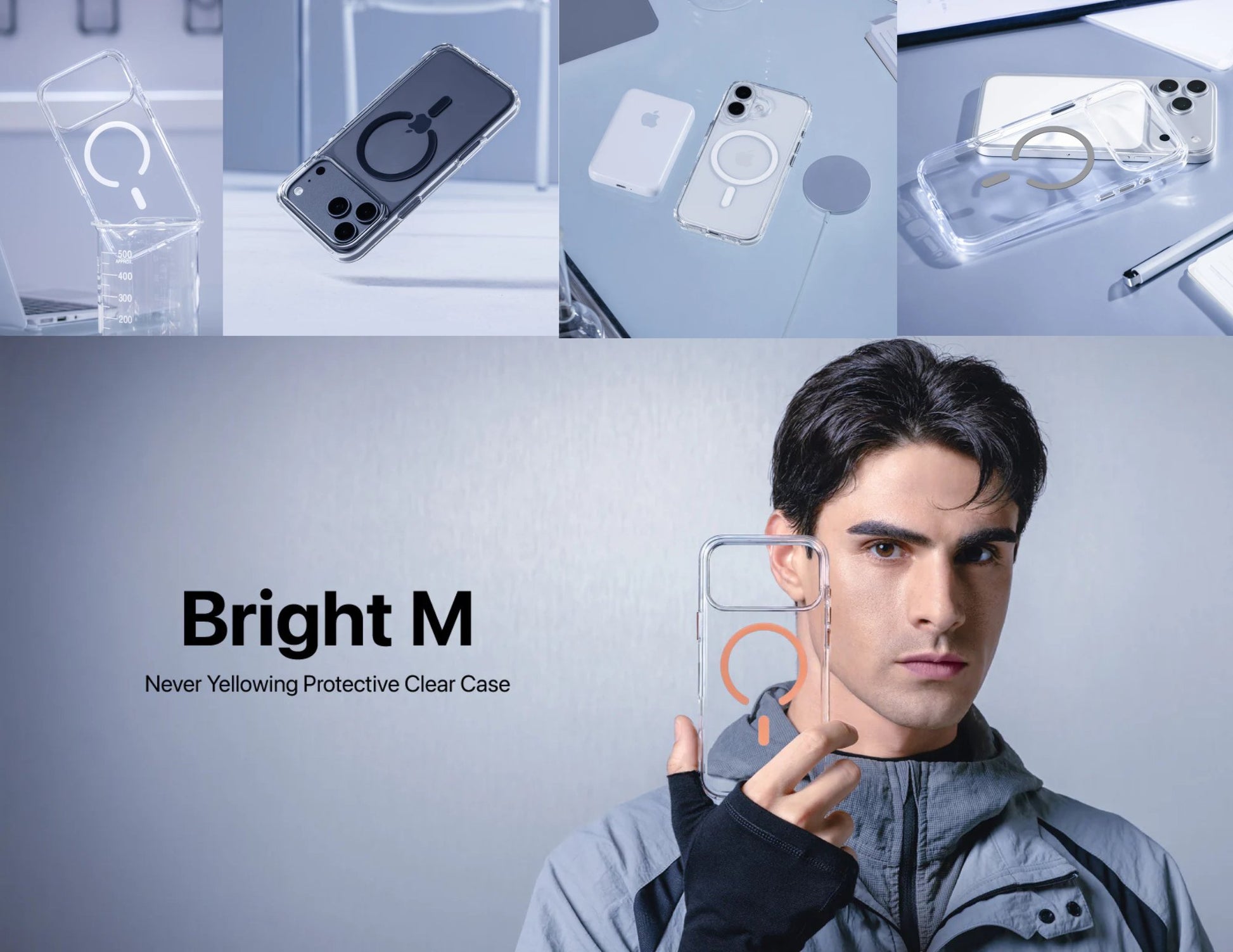 MagEasy Bright M Never Yellowing Protective Clear Case for iPhone 17 Series, MagSafe ring, metal buttons, 16ft drop-proof, anti-yellow, at Thabthaba Store Qatar
