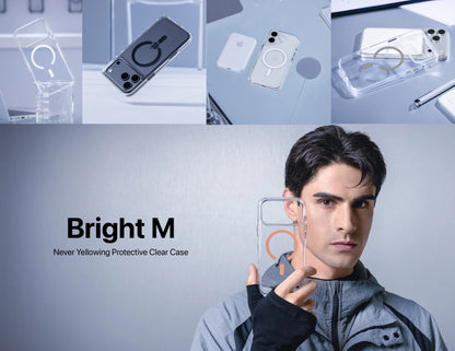 MagEasy Bright M Never Yellowing Protective Clear Case for iPhone 17 Series, MagSafe ring, metal buttons, 16ft drop-proof, anti-yellow, at Thabthaba Store Qatar