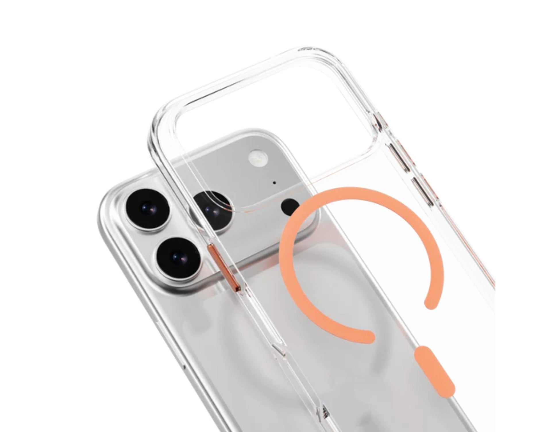 MagEasy Bright M Never Yellowing Protective Clear Case for iPhone 17 Series, MagSafe ring, metal buttons, 16ft drop-proof, anti-yellow, at Thabthaba Store Qatar