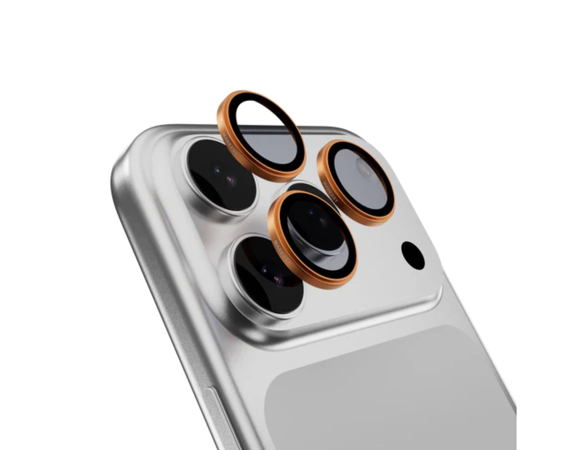 MagEasy Lenz Sapphire Camera Lens Protector for iPhone 17 Pro / Pro Max, synthetic sapphire, IP68 waterproof, PVD MAX titanium metal frame, easy install, at Thabthaba Store Qatar