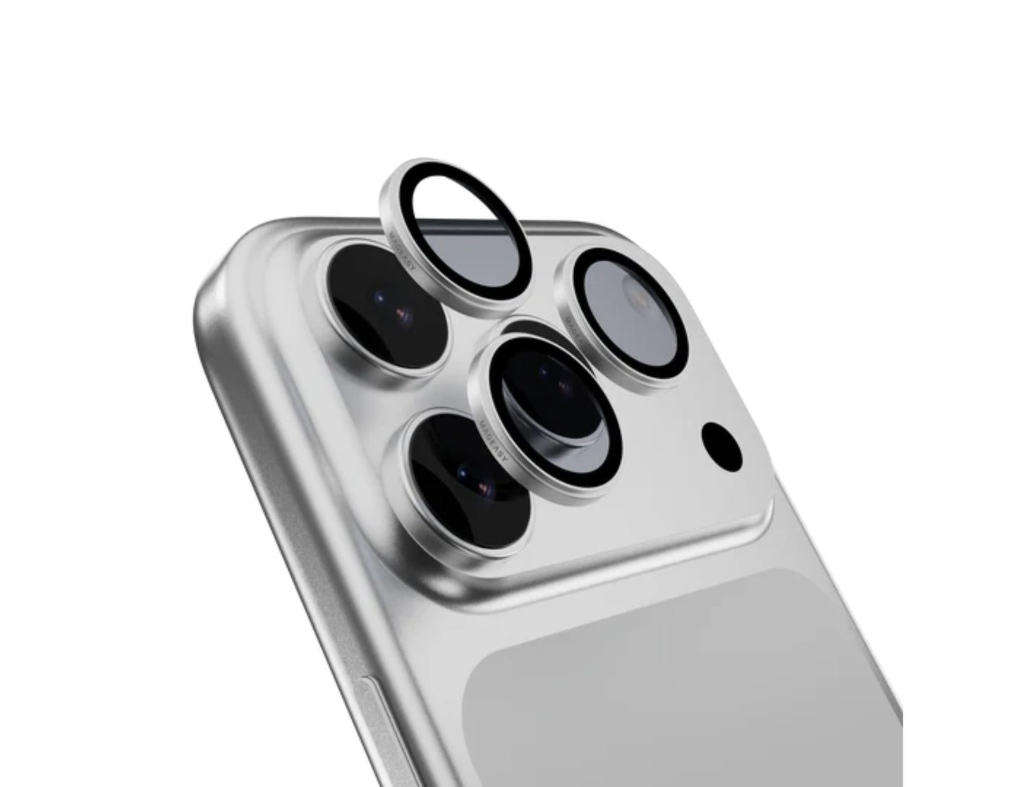 MagEasy Lenz Sapphire Camera Lens Protector for iPhone 17 Pro / Pro Max, synthetic sapphire, IP68 waterproof, PVD MAX titanium metal frame, easy install, at Thabthaba Store Qatar