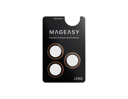 MagEasy Lenz Sapphire Camera Lens Protector for iPhone 17 Pro / Pro Max, synthetic sapphire, IP68 waterproof, PVD MAX titanium metal frame, easy install, at Thabthaba Store Qatar