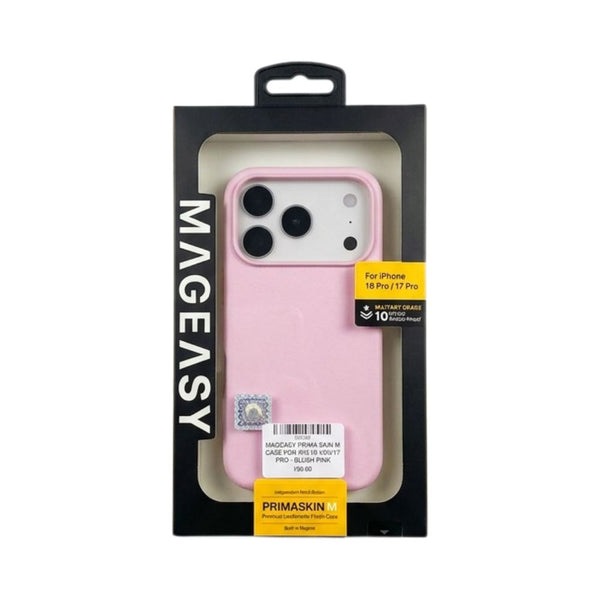 Mageasy PrimaSkin M premium leatherette magnetic case for iPhone 18 Pro in Blush Pink with 10ft drop protection Qatar