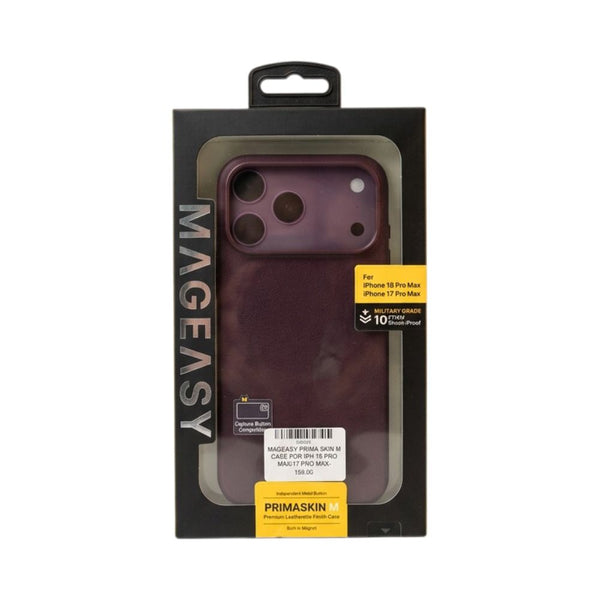 Mageasy PrimaSkin M premium leatherette magnetic case for iPhone 18 Pro Max in Burgundy with 10ft drop protection Qatar