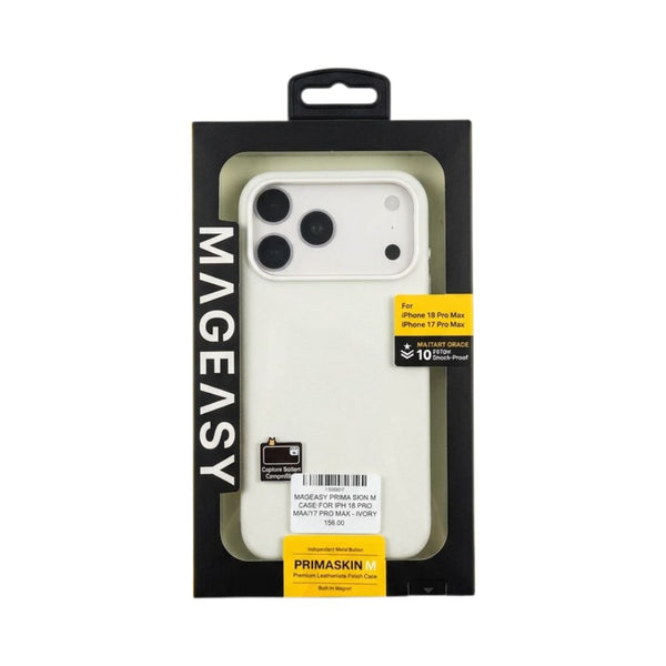 Mageasy PrimaSkin M premium leatherette magnetic case for iPhone 18 Pro Max in Ivory Cream with 10ft drop protection Qatar