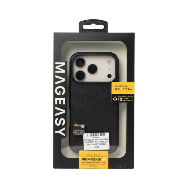 Mageasy PrimaSkin M premium leatherette magnetic case for iPhone 18 Pro in Midnight Black with 10ft drop protection Qatar