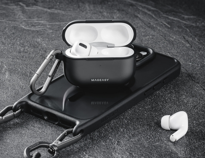 Durable carabiner attached to MagEasy Roam Case MAPAP2174MT24 for AirPods Pro.