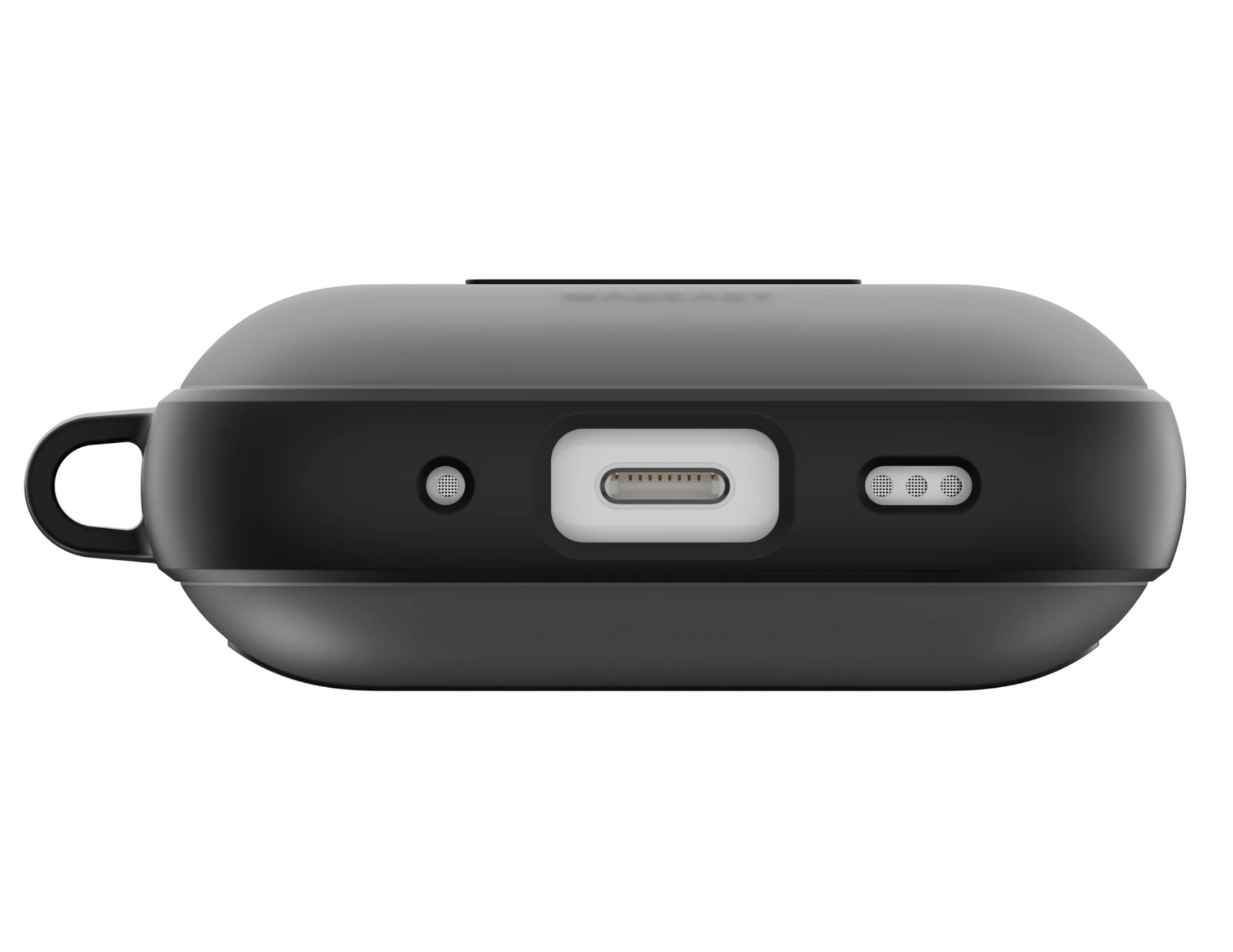 Side view of MagEasy Roam AirPods Pro Case translucent black with its shock-absorbing build