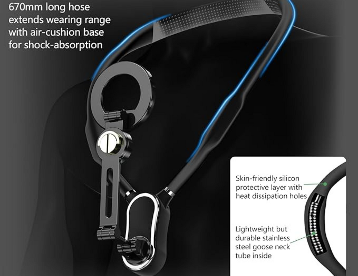 Side view of Magnetic Neck POV Mount showing flexible adjustment for action cameras.