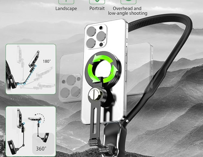 Flexible combinations of the Magnetic Neck POV Mount for smartphones and action cameras.