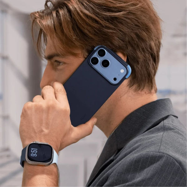 MOFT Frame Case MOVAS for iPhone 18 Pro Max in Navy Blue x Field Blue with vegan leather and MagSafe compatibility Qatar