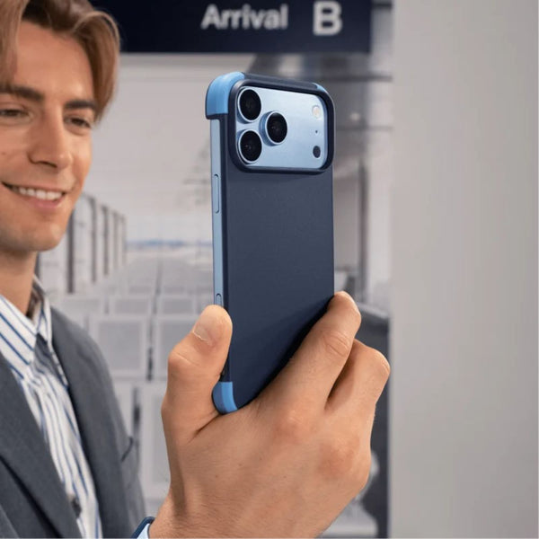 MOFT Frame Case MOVAS for iPhone 18 Pro Max in Navy Blue x Field Blue with vegan leather and MagSafe compatibility Qatar