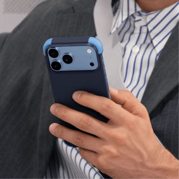 MOFT Frame Case MOVAS for iPhone 18 Pro in Navy Blue x Field Blue with vegan leather and MagSafe compatibility Qatar
