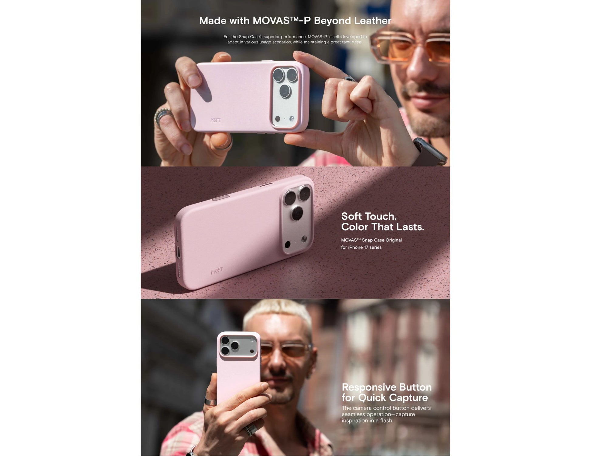 MOFT MOVAS MagSafe compatible snap case for iPhone 17 Pro and Pro Max Light Pink premium protective case Qatar