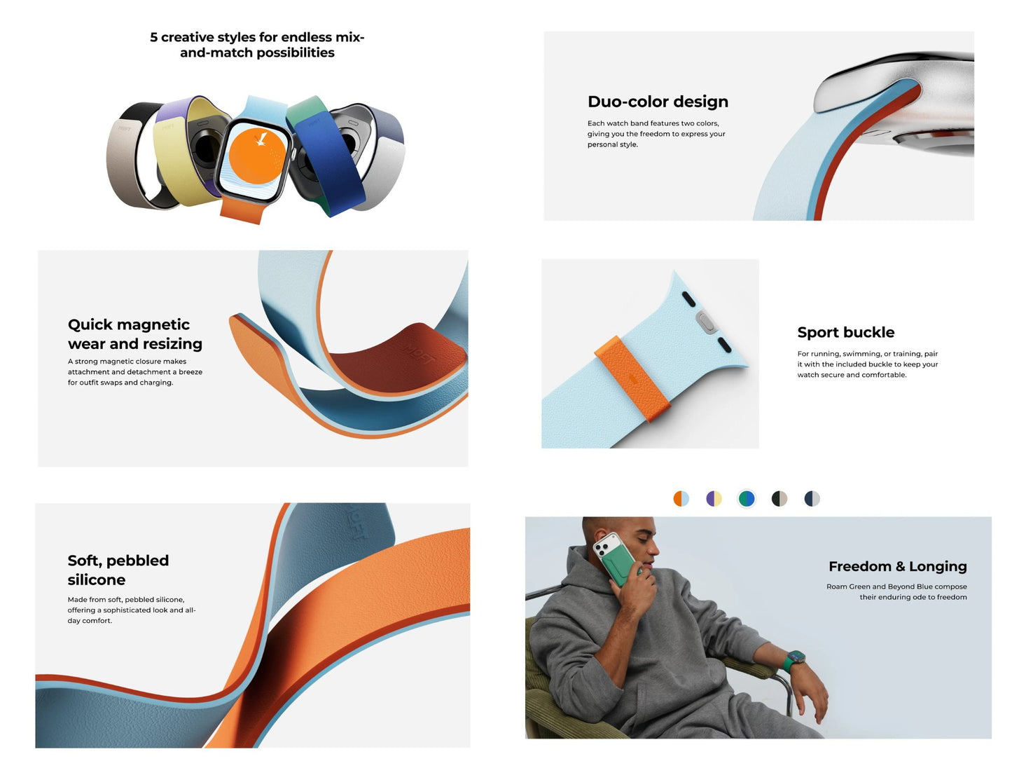 Moft Snap Magnetic Duo-Color Watch Band for Apple Watch 40/41/42mm, reversible design, strong magnetic closure, durable silicone, at Thabthaba Store Qatar