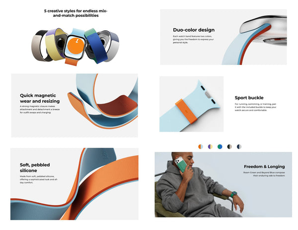 Moft Snap Magnetic Duo-Color Watch Band for Apple Watch 44/45/46/49mm, strong magnets, double-sided buckle, reversible design, in Qatar