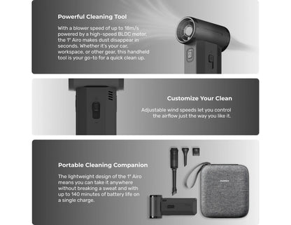 Momax 1° Airo RO12 2-in-1 portable high-speed fan and vacuum cleaner with nozzles and travel pouch at Thabthaba Store Qatar.