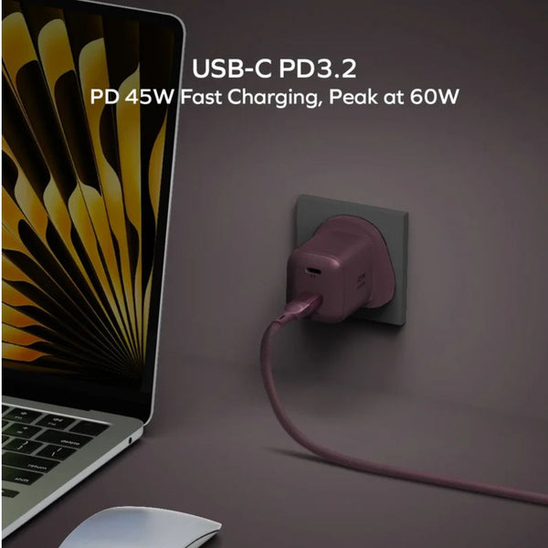 Momax 1-Charge 45W 2-Port GaN Charger in Dusky Cherry with dual USB-C ports and PD 3.2 fast charging in Qatar