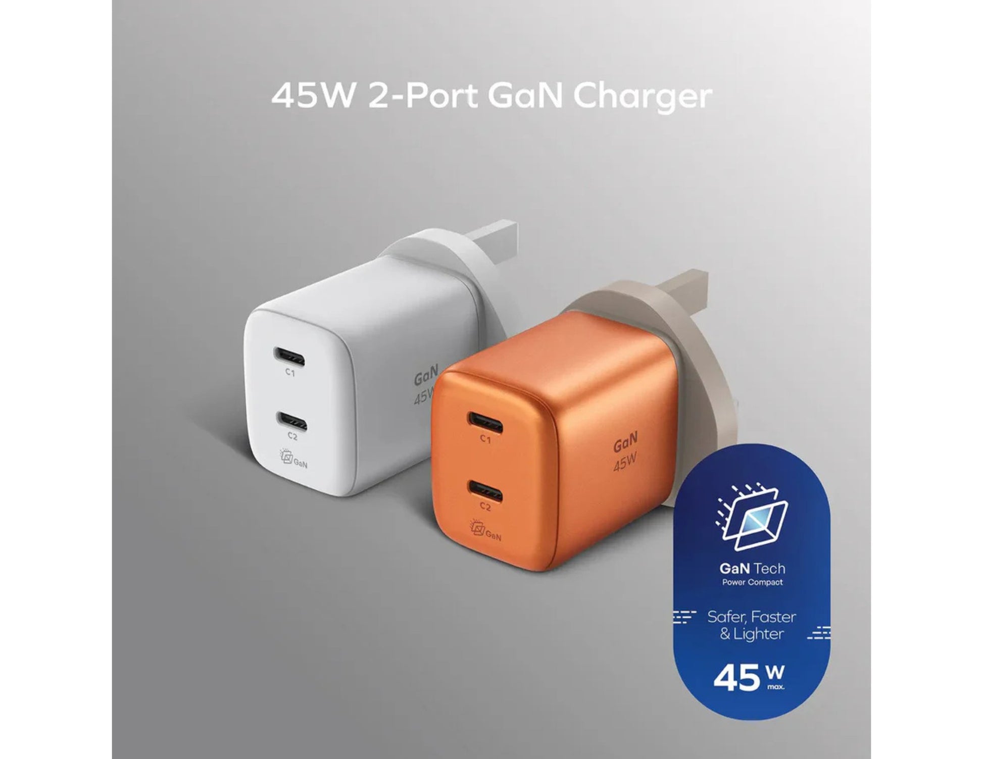 Momax 1-Charge 45W dual USB-C GaN charger compact PD PPS orange white for laptop phone Qatar