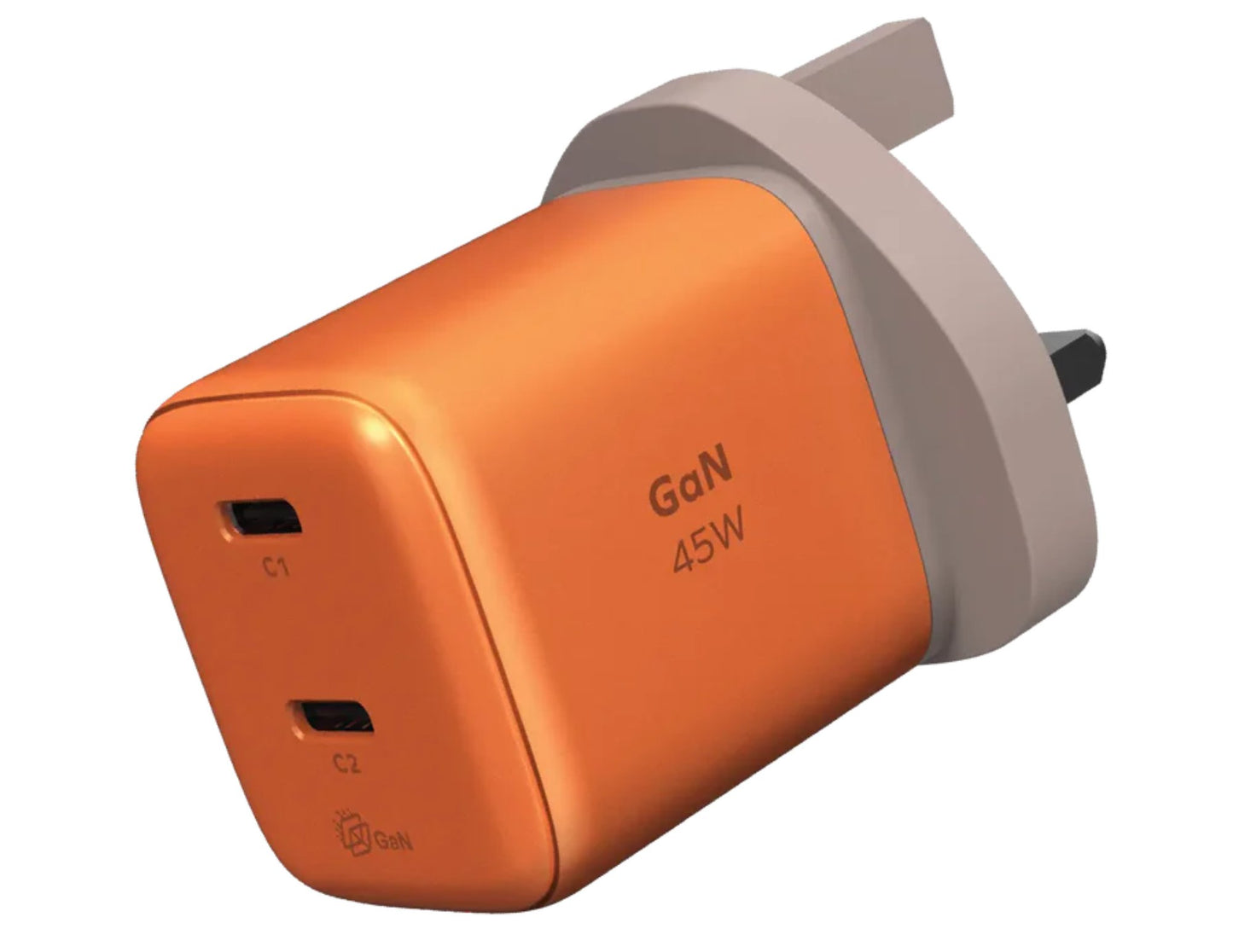 Momax 1-Charge 45W dual USB-C GaN charger compact PD PPS orange white for laptop phone Qatar