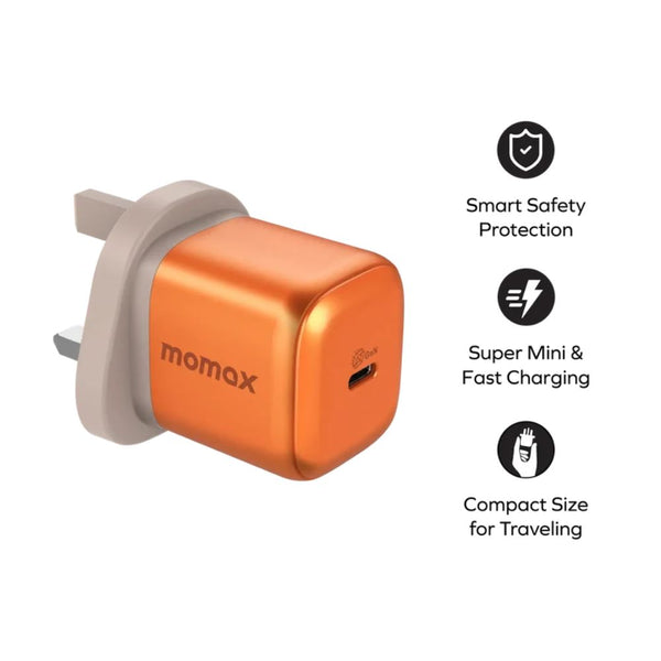 Momax 1-Charge 45W GaN USB-C PD 3.0 charger Orange UM73UKM with PPS fast charging and safety protection Qatar