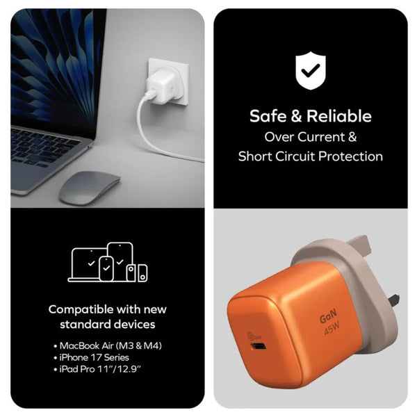 Momax 1-Charge 45W GaN USB-C PD 3.0 charger Orange UM73UKM with PPS fast charging and safety protection Qatar