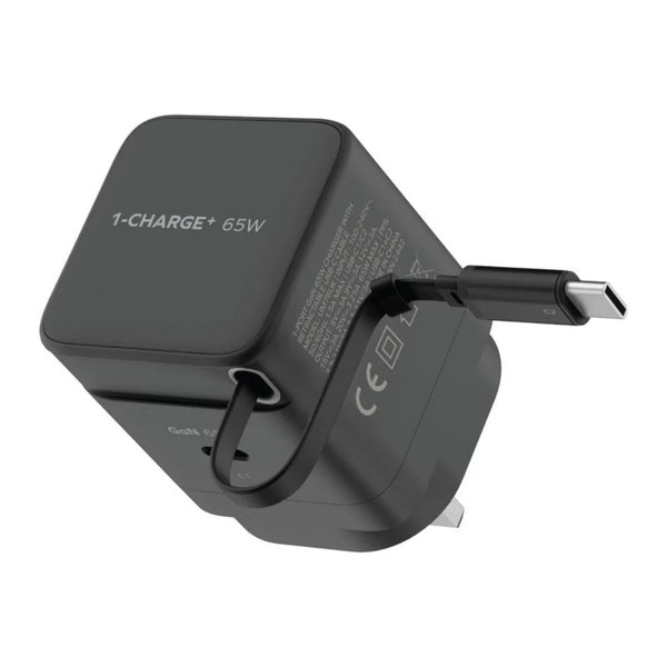 Momax 1-Charge+ 65W GaN charger with built-in retractable USB-C cable and USB-C port Black Qatar