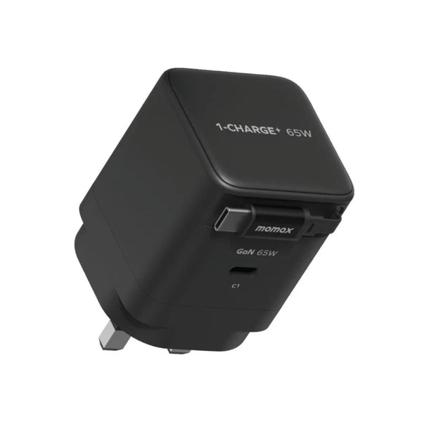 Momax 1-Charge+ 65W GaN charger with built-in retractable USB-C cable and USB-C port Black Qatar