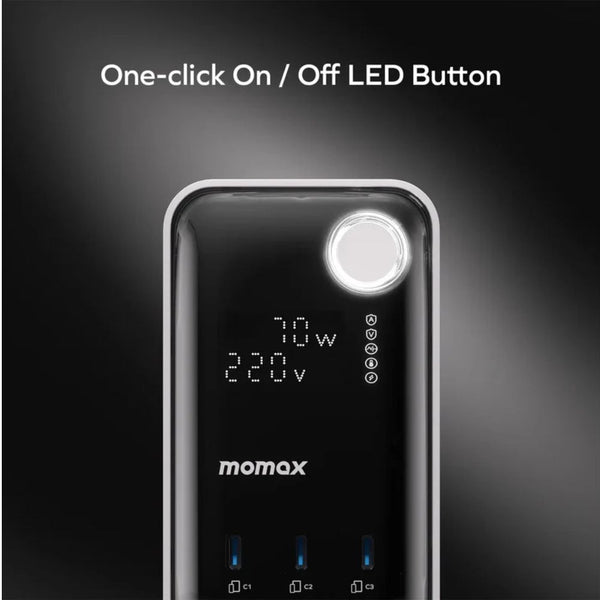 Momax 1-Charge Work Flow 70W Power Tower with six AC outlets, USB-C PD ports, USB-A charging and digital display in Qatar