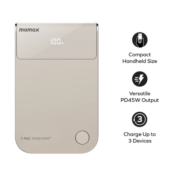 Momax 1-Pac Pass Mini⁺ 10000mAh power bank with retractable USB-C cable Titanium Qatar