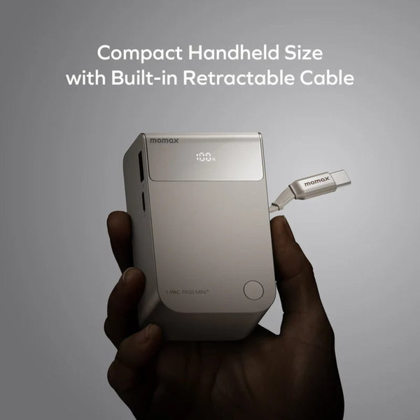 Momax 1-Pac Pass Mini⁺ 10000mAh power bank with retractable USB-C cable Titanium Qatar