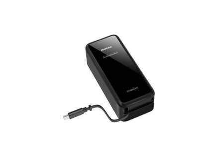 Momax 1-PAC+ 10000mAh GaN battery pack with retractable cable and TFT display at Thabthaba Store Qatar.