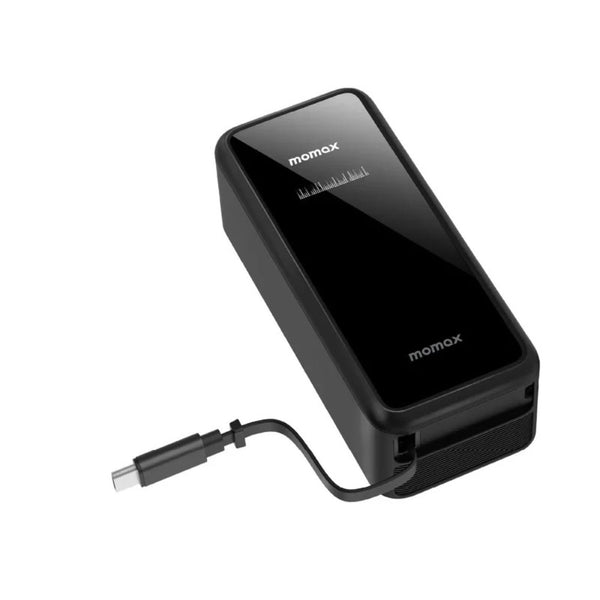 Momax 1-PAC+ 10000mAh GaN battery pack black with 45W PD charging retractable USB-C cable and TFT display Qatar