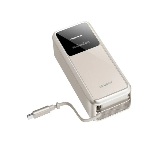 Momax 1-PAC+ 10000mAh GaN battery pack titanium with 45W PD charging retractable USB-C cable and TFT display Qatar