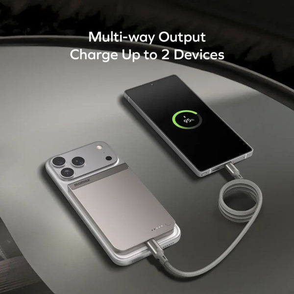 Momax 1-Power S.Pass 5000mAh Qi2 magnetic wireless power bank with 15W charging in Titanium Qatar