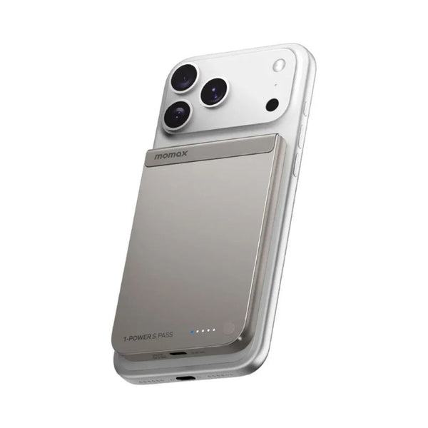 Momax 1-Power S.Pass 5000mAh Qi2 magnetic wireless power bank with 15W charging in Titanium Qatar