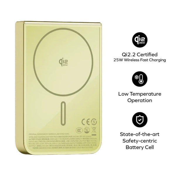 Momax 1-Power S.Pass² 10000mAh magnetic wireless power bank yellow with 25W wireless charging Qatar
