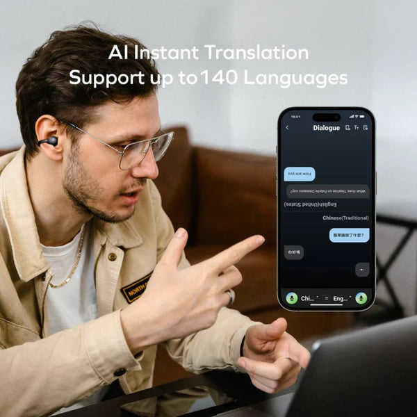 Momax 1-Vibe Clip M.IN.D AI translation clip-on earbuds black Bluetooth 6.0 ENC Qatar