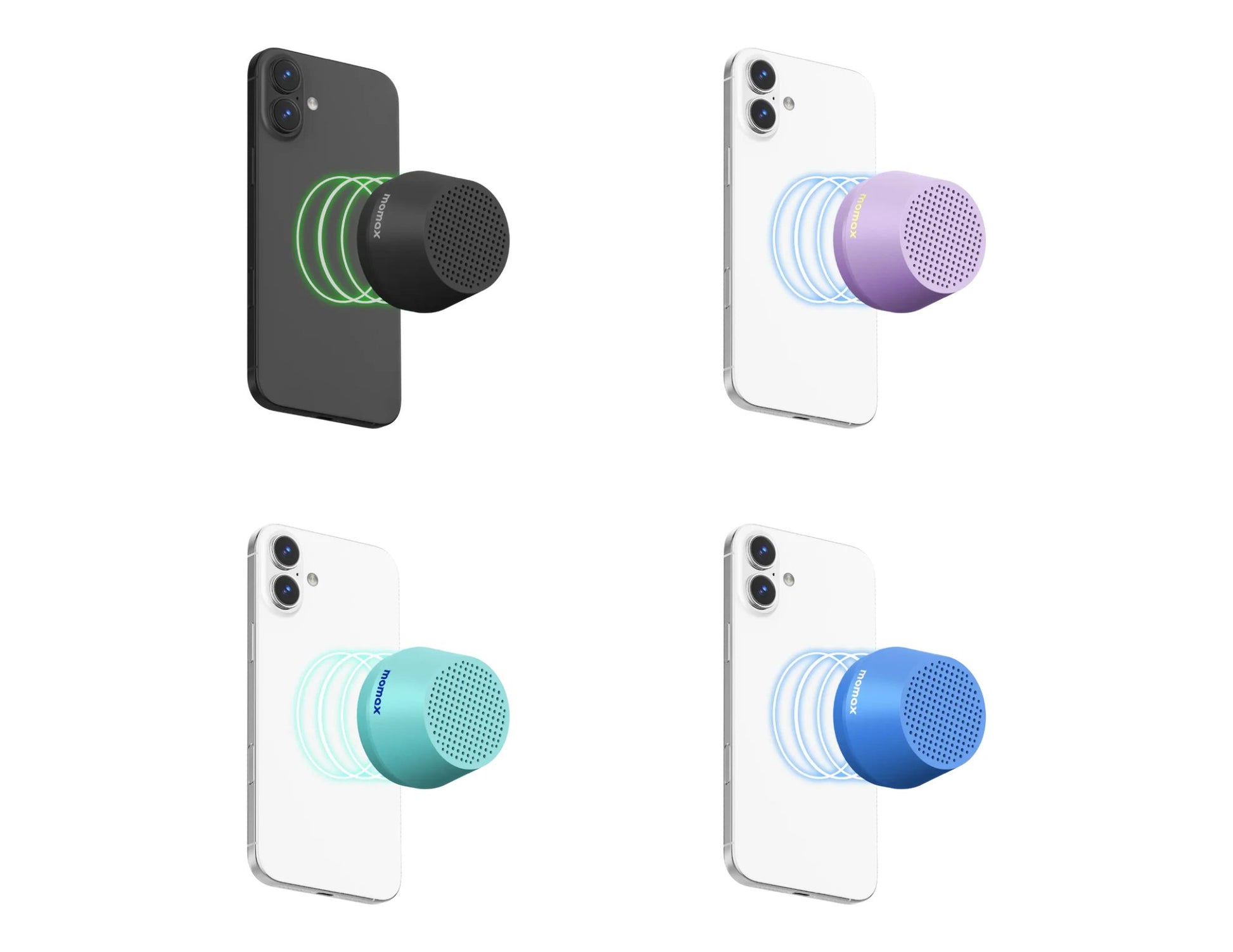 Momax 1-Vibe Go Lite BS8 magnetic wireless speaker with phone stand and TWS, Thabthaba Store Qatar