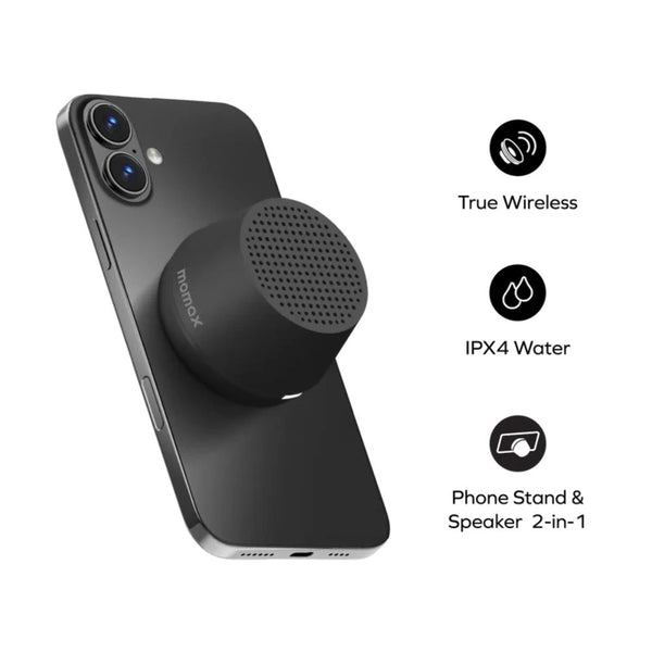 Momax 1-Vibe Go Lite magnetic wireless speaker with TWS and IPX4 protection in Black Qatar