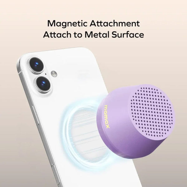 Momax 1-Vibe Go Lite magnetic wireless speaker with TWS and IPX4 protection in Purple Soda Pop Qatar