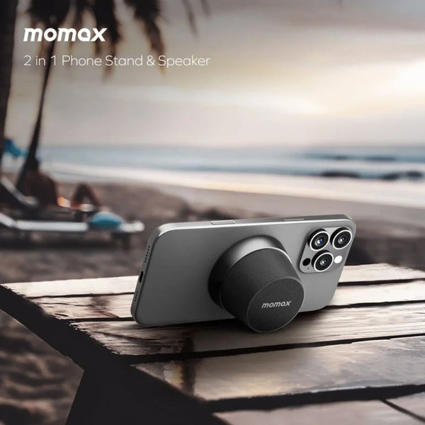 Momax 1-Vibe Go magnetic portable true wireless speaker with TWS and IPX6 protection in Black Qatar