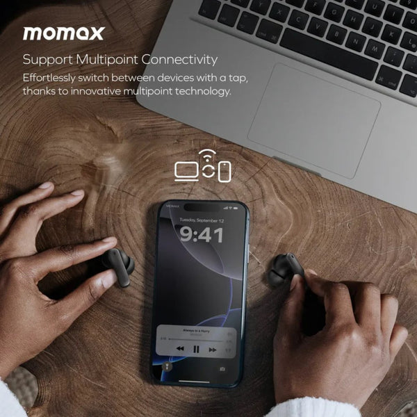 Momax 1-Vibe Lite true wireless ANC earbuds black Bluetooth 5.4 24-hour battery Qatar